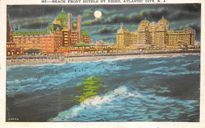 Beach Front Hotels by Night Atlantic City, New Jersey Postcard
