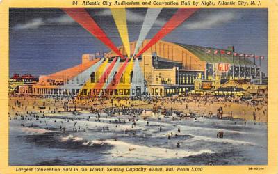 Auditorium and Convention Hall by Night Atlantic City, New Jersey Postcard