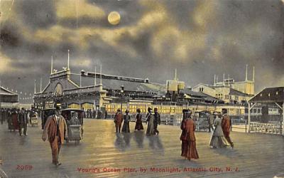 Young's Ocean Pier, by Moonlight Atlantic City, New Jersey Postcard