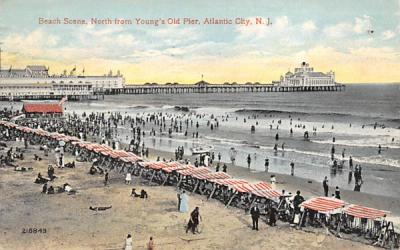 Beach Scene, North from Young's Old Pier Atlantic City, New Jersey Postcard