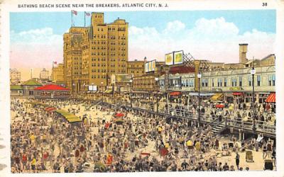 Bathing Beach Scene Near The Breakers Atlantic City, New Jersey Postcard