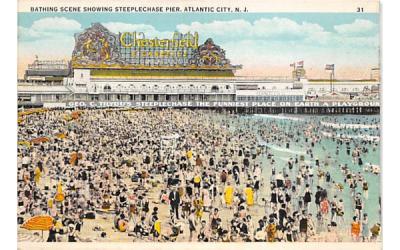 Bathing Scene Showing Steeplechase Pier Atlantic City, New Jersey Postcard