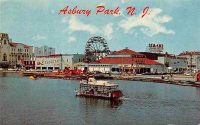 Colorful River Boat traveling on Wesley Lake Asbury Park, New Jersey Postcard