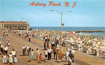 Boardwalk, Convention Hall in background Asbury Park, New Jersey Postcard