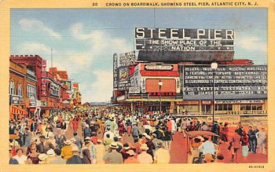 Crowd on Boardwalk showing Steel Pier Atlantic City, New Jersey Postcard