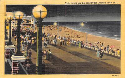 Night Scene on the Boardwalk Asbury Park, New Jersey Postcard