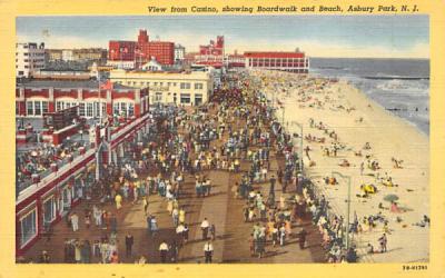 View from Casino, showing Boardwalk and Beach Asbury Park, New Jersey Postcard