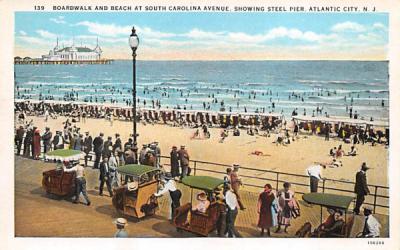 Boardwalk and Beach at South Carolina Avenue Atlantic City, New Jersey Postcard