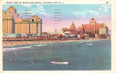 Ocean View of Beach and Hotels Atlantic City, New Jersey Postcard
