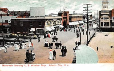 Boardwalk Showing U. S. Weather Map Atlantic City, New Jersey Postcard