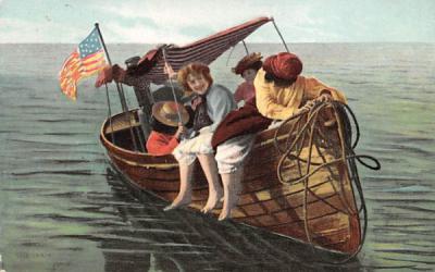 Children on Canoe  Beach Scene, New Jersey Postcard