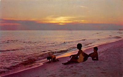Family on the beach at sunset Beach Scene, New Jersey Postcard