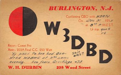 W3DBD Burlington, New Jersey Postcard