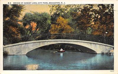 Bridge at Sunset Lake, City Park Bridgeton, New Jersey Postcard