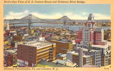 U. S. Custom House and Delaware River Bridge Camden, New Jersey Postcard