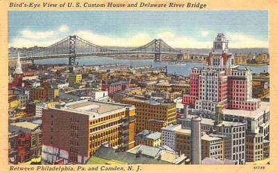 U. S. Custom House and Delaware River Bridge Camden, New Jersey Postcard
