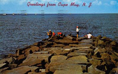 Jetty Fishing Cape May, New Jersey Postcard