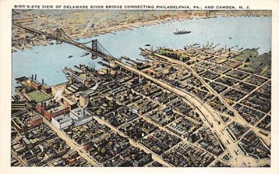 Bird's-Eye View of Delaware River Bridge Camden, New Jersey Postcard