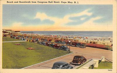 Beach and Boardwalk from Congress Hall Hotel Cape May, New Jersey Postcard