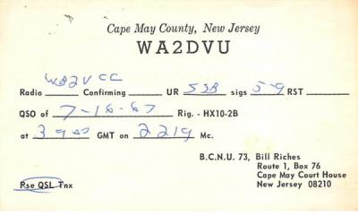 WA2DVU Cape May, New Jersey Postcard