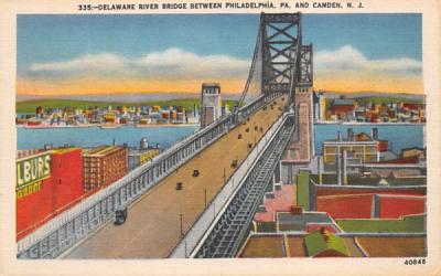 Delaware River Bridge between Camden, New Jersey Postcard