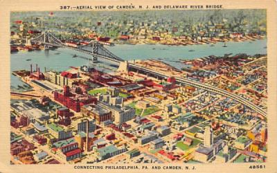Camden, N. J., USA, and Delaware River Bridge New Jersey Postcard