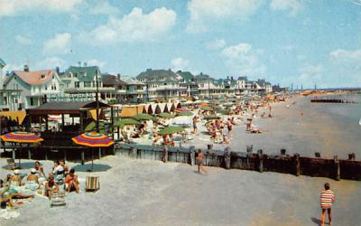 Beach and Boardwalk and Ocean Front Cottages Cape May, New Jersey Postcard