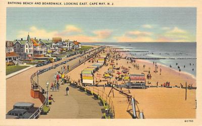 Bathing Beach and Boardwalk, Looking East Cape May, New Jersey Postcard