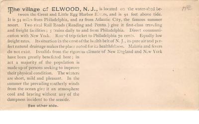 Elwood envelope, 6 inch x 3 1/4 inch New Jersey Postcard