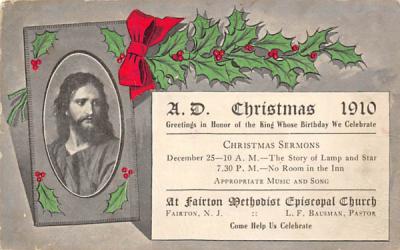 Christmas 1910, Fairton Methodist Episcopal Church New Jersey Postcard