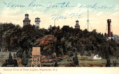 General View of Twin Lights Highlands, New Jersey Postcard