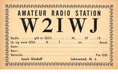 Amateur Radio Station W2IWJ Lakewood, New Jersey Postcard