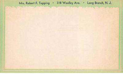 Mrs. Robert F. Topping Long Branch, New Jersey Postcard