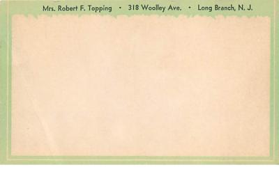 Mrs. Robert F. Topping Long Branch, New Jersey Postcard
