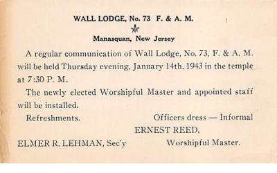 Wall Lodge, No. 73 F. & A. M.  Manasquan, New Jersey Postcard