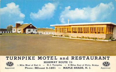 Turnpike Motel and Restaurant Maple Shade, New Jersey Postcard