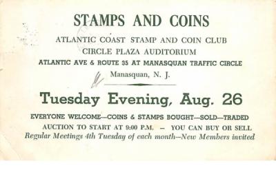 Atlantic Coast Stamp and Coin Club Manasquan, New Jersey Postcard