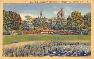 Lily Pond, Flower Beds in Branch Brook Park Newark, New Jersey Postcard