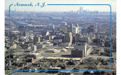 Passaic River, New York City and Twin Towers Newark, New Jersey Postcard
