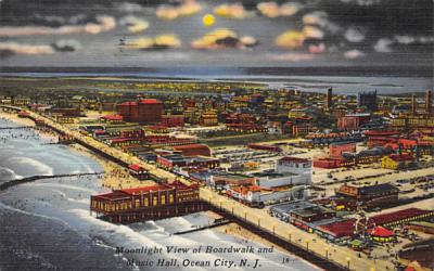 Moonlight View of Boardwalk and Music Hall Ocean City, New Jersey Postcard