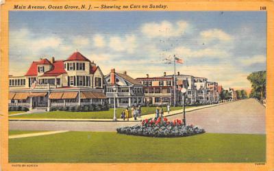 Main Avenue - Showing no Cars on Sunday Ocean Grove, New Jersey Postcard