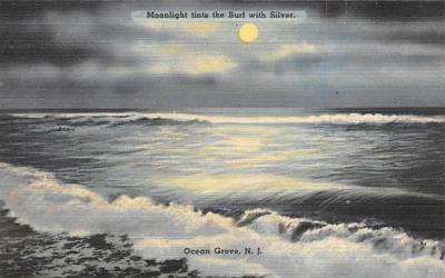 Moonlight tints the Surf with Silver Ocean Grove, New Jersey Postcard