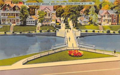 Emory Street Bridge, Wesley Lake Ocean Grove, New Jersey Postcard