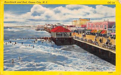 Boardwalk and Surf Ocean City, New Jersey Postcard