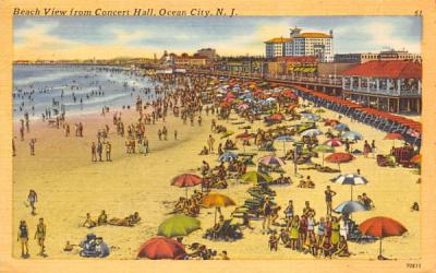 Beach View from Concert Hall Ocean City, New Jersey Postcard