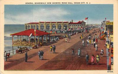 General Boardwalk View showing Music Hall Ocean City, New Jersey Postcard