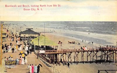 Boardwalk and Beach, looking North from 8th St. Ocean City, New Jersey Postcard