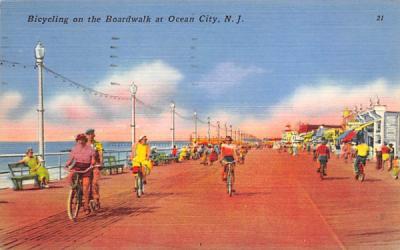Bicylcing on the Boardwalk  Ocean City, New Jersey Postcard