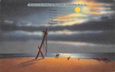 Wreck of the Sindia, by Moonlight Ocean City, New Jersey Postcard