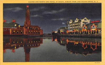 Casino and North End Hotel at Night Ocean Grove, New Jersey Postcard